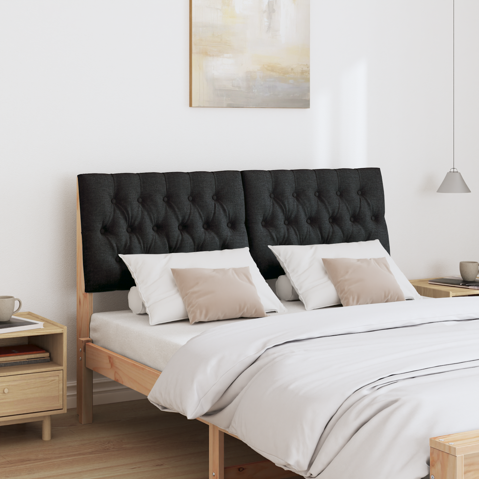 Polstret sengegavl Sort 160 cm Massiv fyrretræ