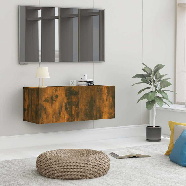 tv-bord 80x30x30 cm konstrueret træ røget egetræsfarve