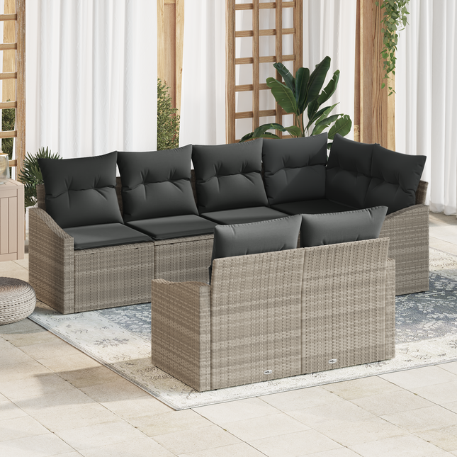 Havesofa Sæt med pude med opbevaring 7 pcs Lysegrå polyrattan