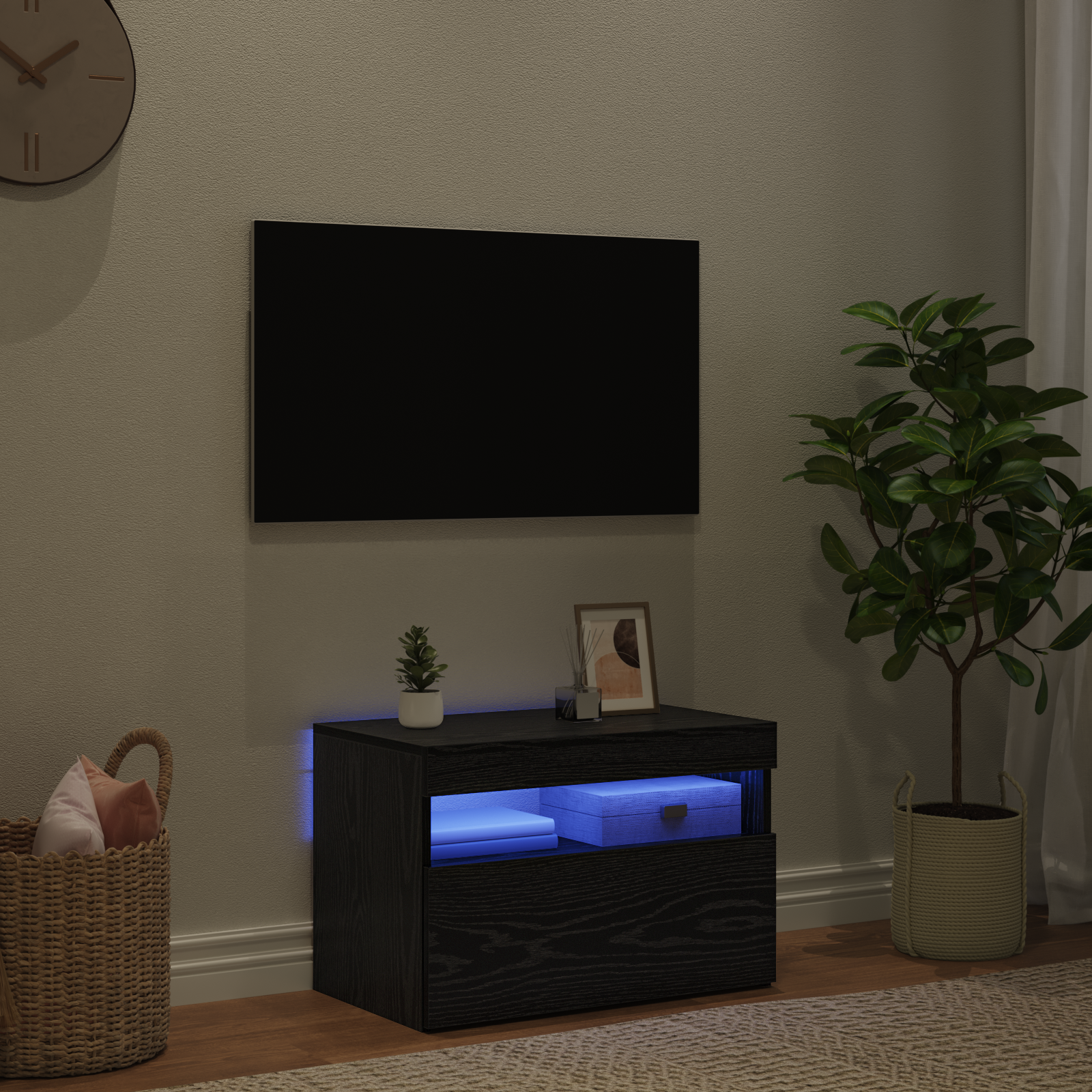 TV-skab med LED Sort eg 60 x 35 x 40 cm Konstrueret træ