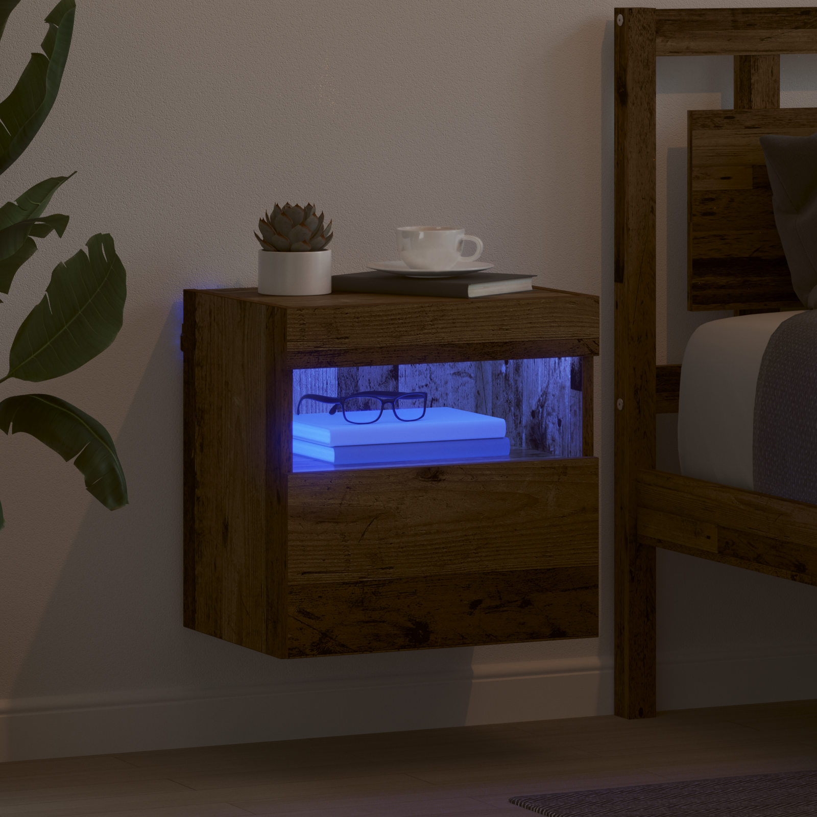 TV vægskab med LED Gammelt træ 40 x 30 x 40 cm Konstrueret træ