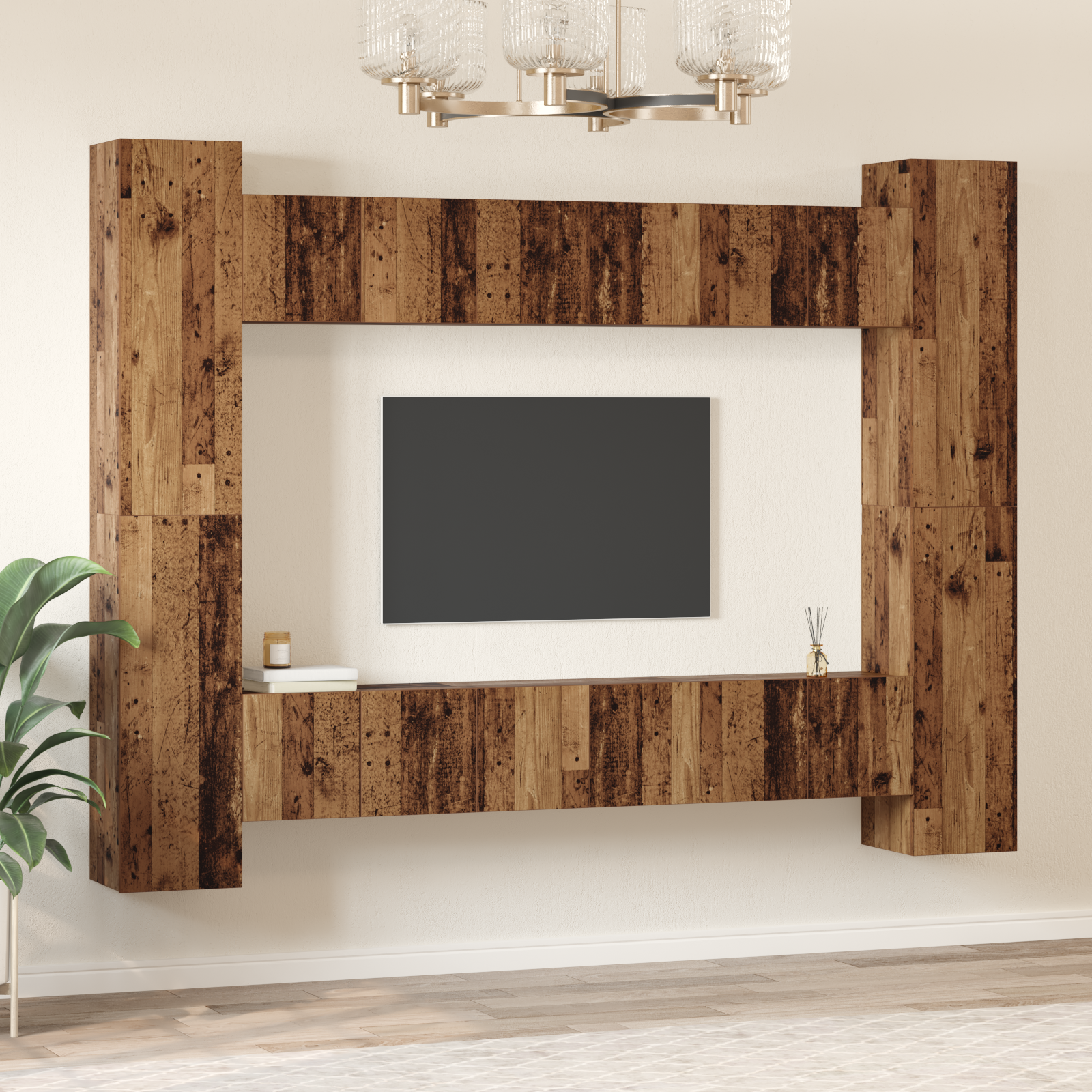 TV-møbelsæt Vægmonteret 10 pcs Gammelt træ 30,5 x 30 x 90 cm