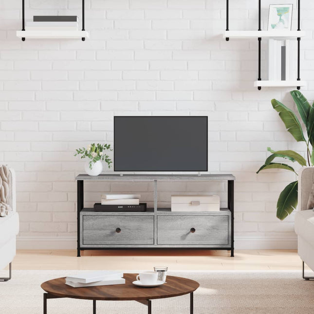 tv-bord 90x33x45 cm konstrueret træ og jern grå sonoma-eg