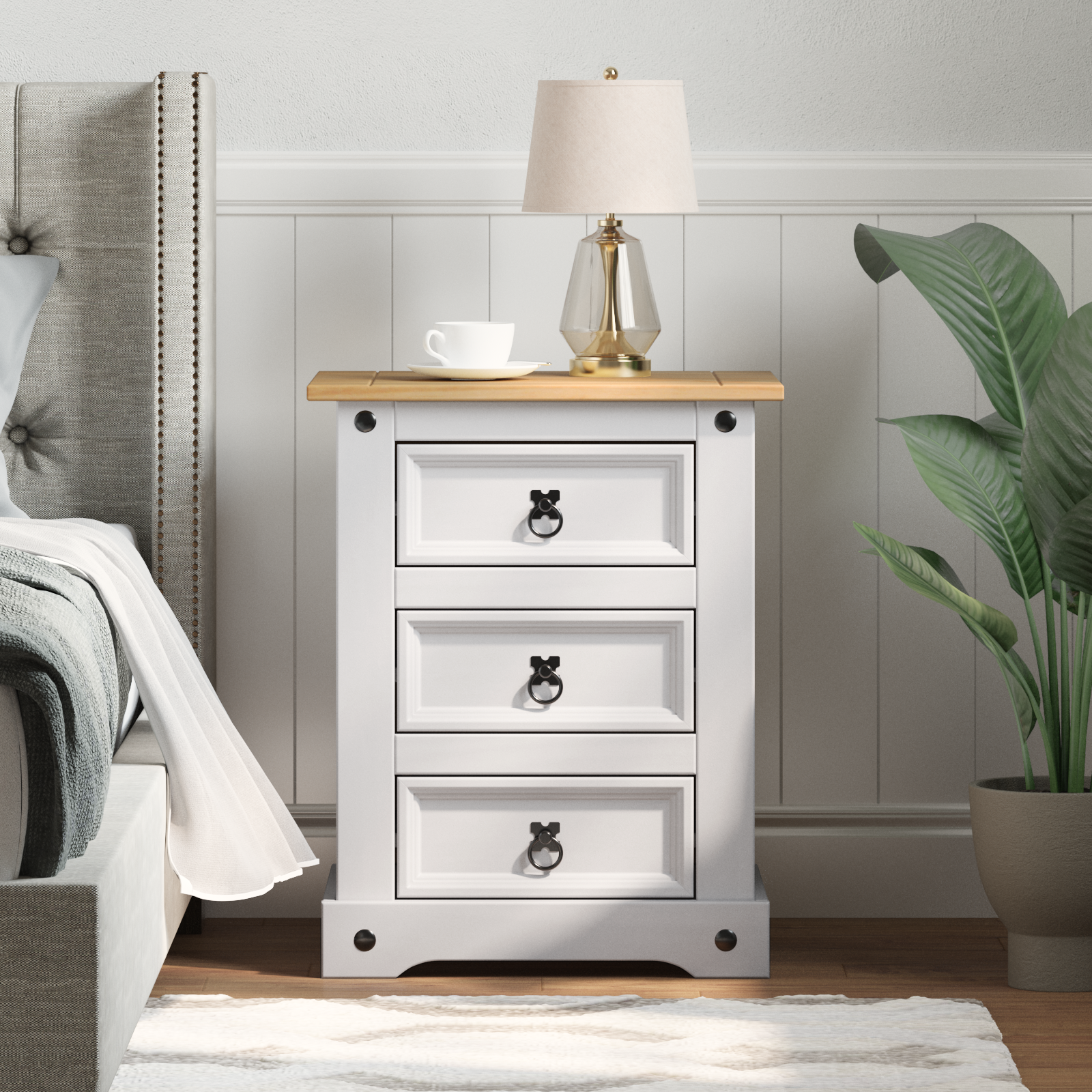 Sengebord Corona Hvid 53 x 39 x 66 cm Massiv fyrretræ