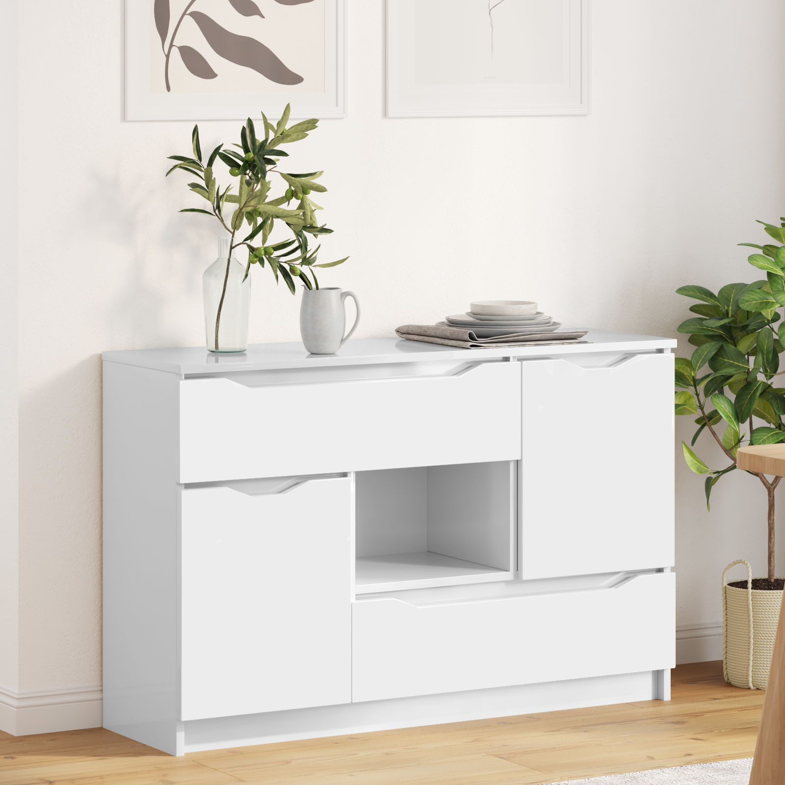Sideboard Høj gloss hvid 100 x 30 x 65,6 Konstrueret træ