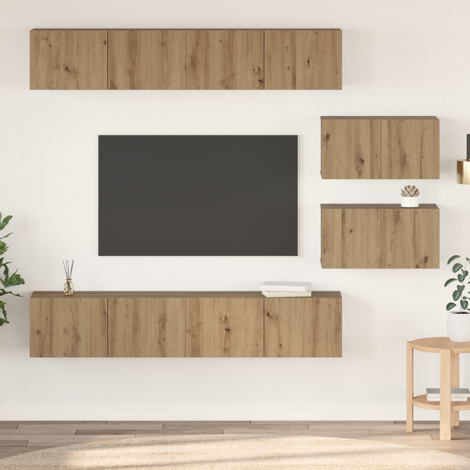 TV-møbelsæt Vægmonteret 6 pcs Artisan Egetræ Konstrueret træ