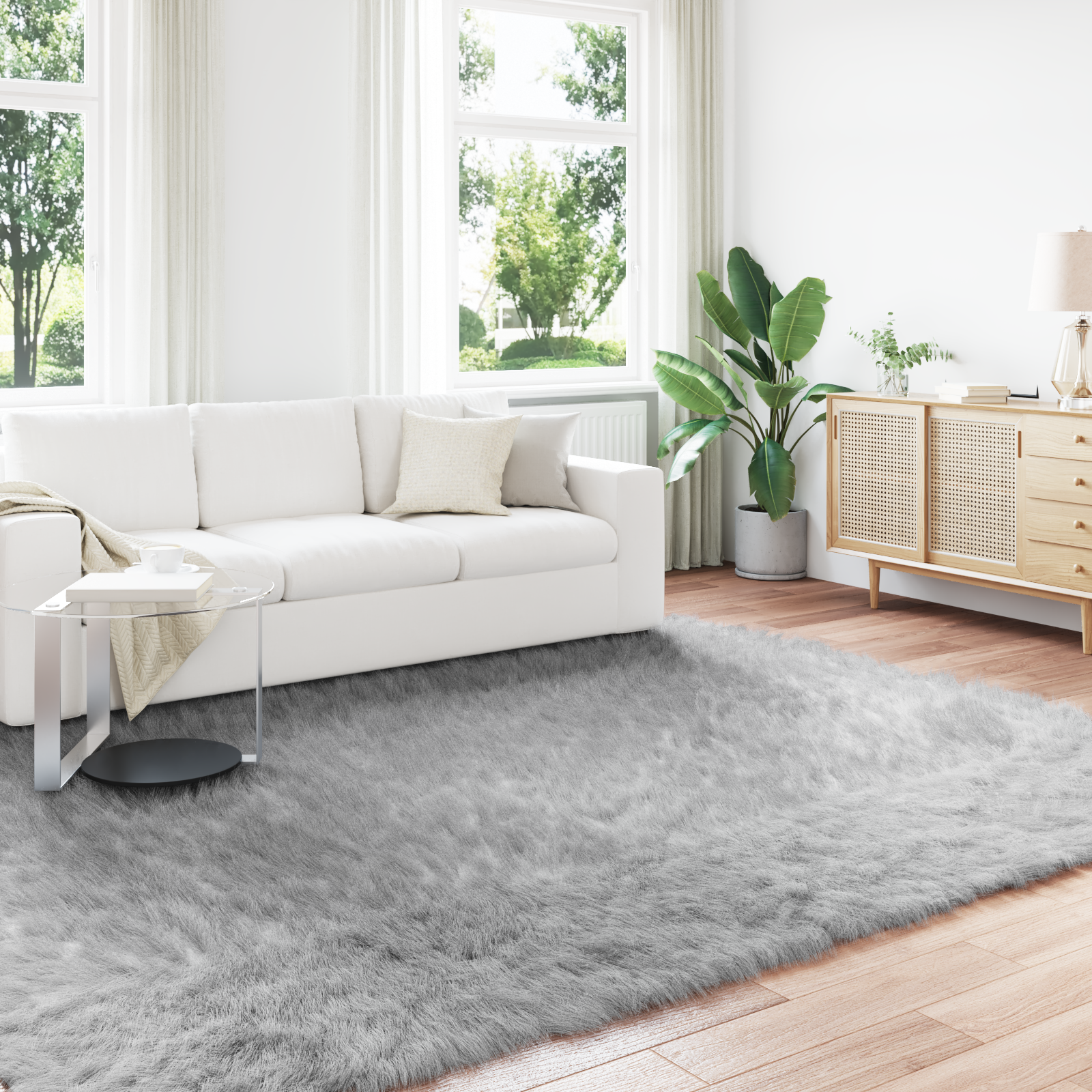 Fuskobbel lammeskindstæppe TAFALLA Grå 240 x 340 cm Polyester