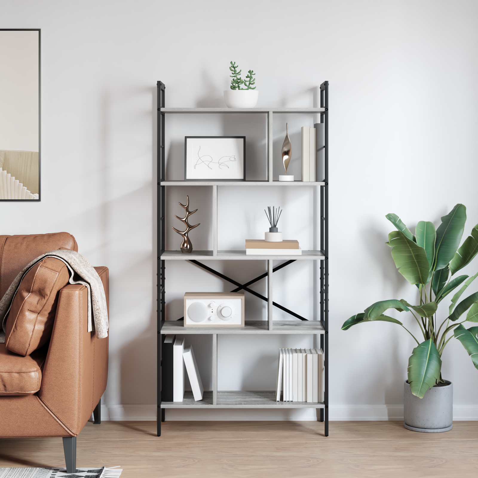 Bogreol Grå Sonoma 75 x 30 x 156 cm Konstrueret træ