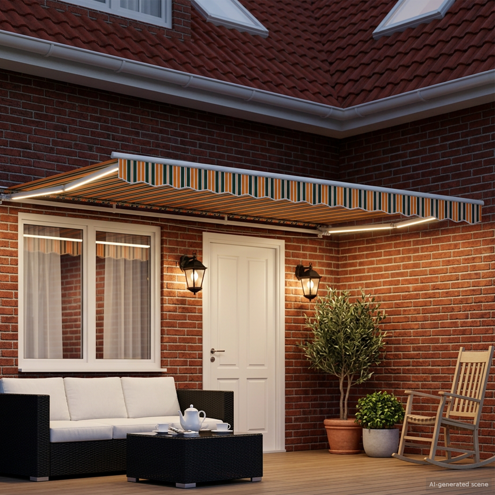 Manuel markise-ramme med LED-lys Grøn, Gul, Hvid 4,5 × 3,5 m
