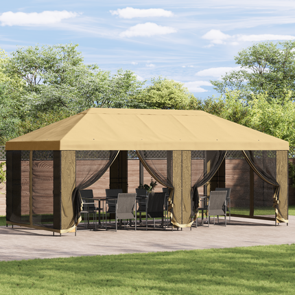 Pavillon med sidetapper 6 x 3 m Cremefarvet Polyester og Stål