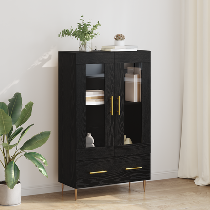 Highboard Sort eg 69,5 x 31 x 115 cm Ingeniørtræ og glas