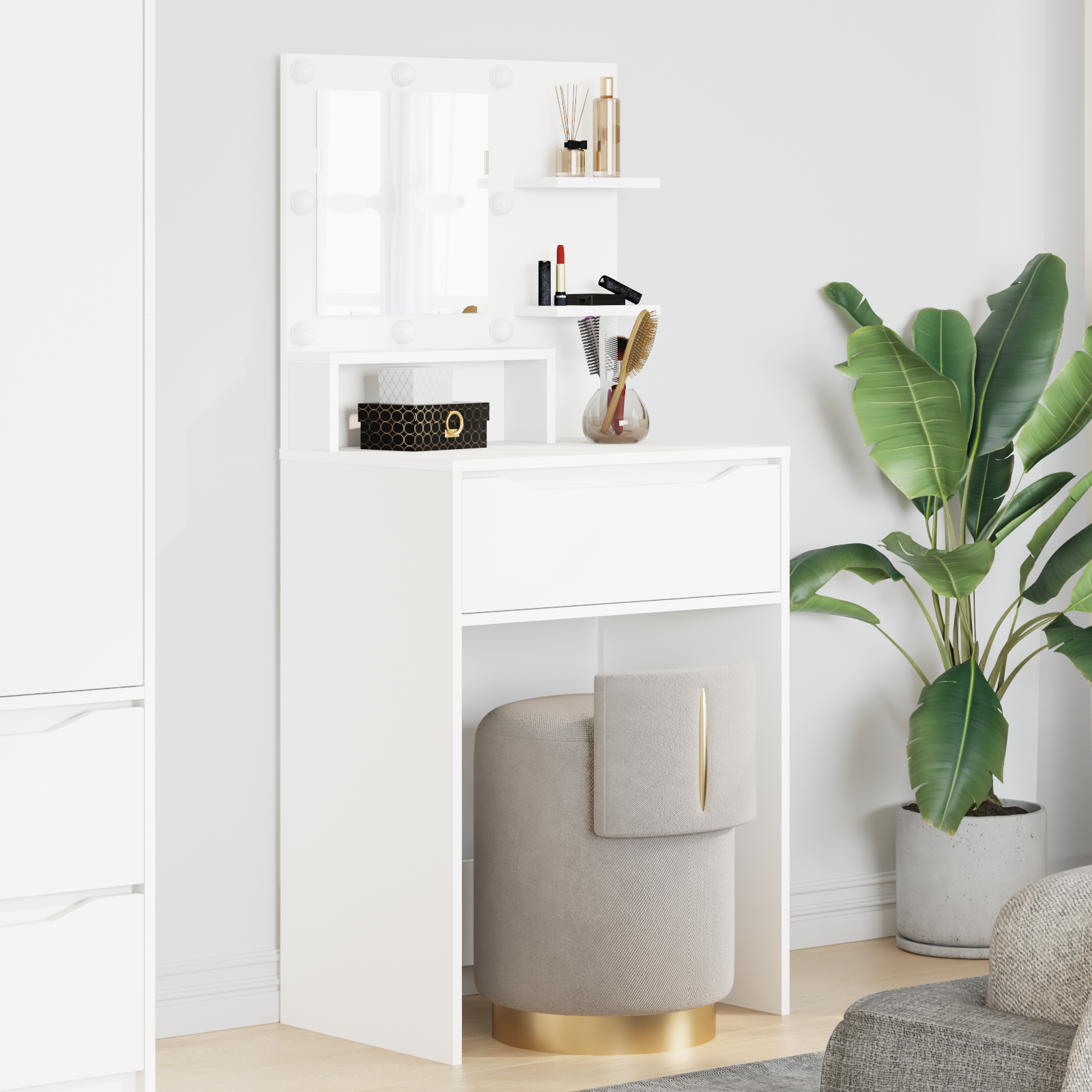 Soveværelsessminkeborde Hvid 80 x 39,6 x 135 cm Konstrueret træ