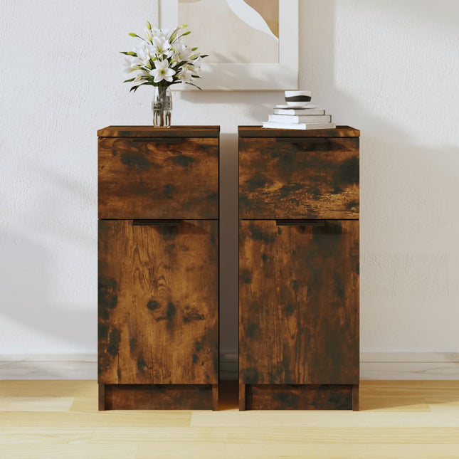 skænke 2 stk. 30x30x70 cm konstrueret træ røget egetræ