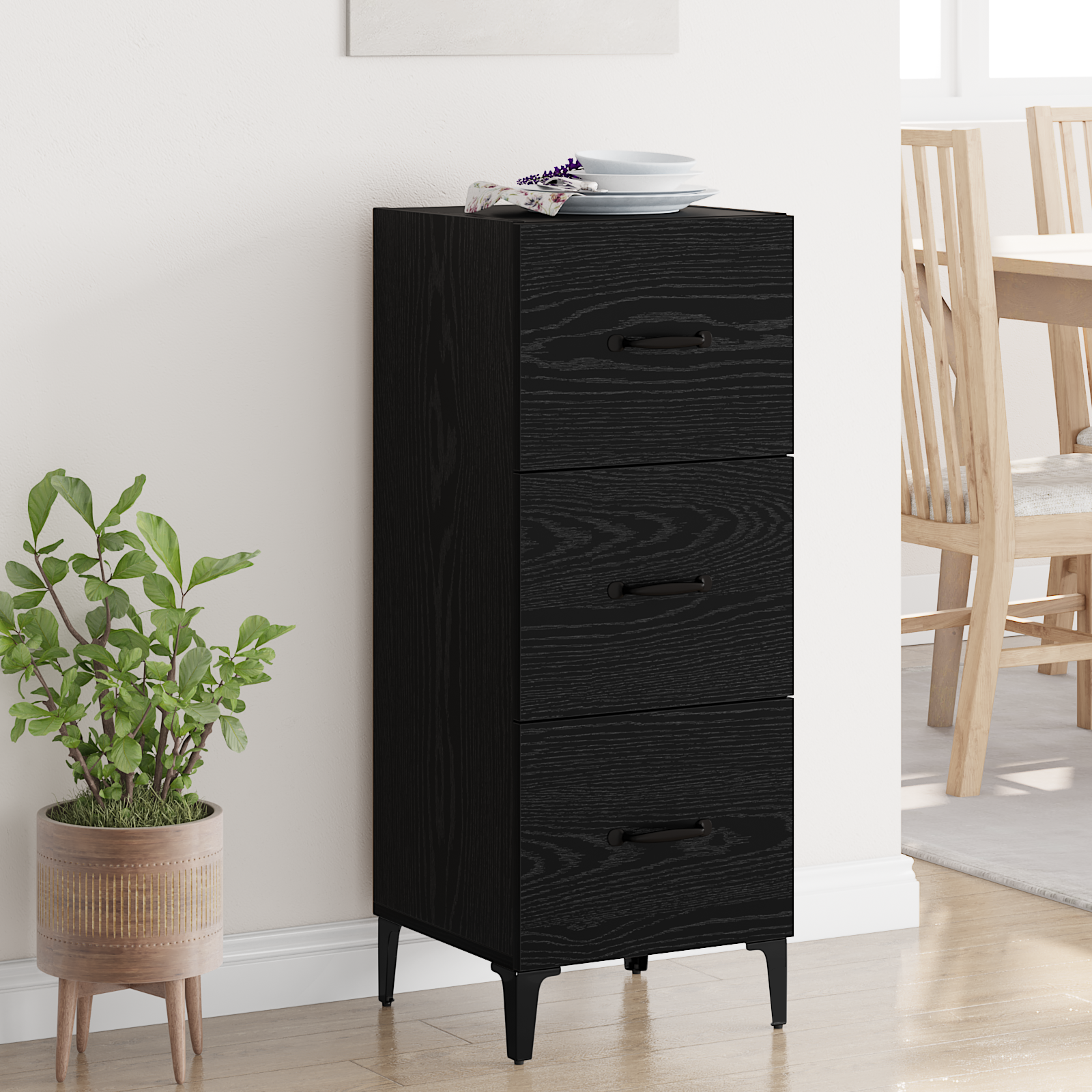 Sideboard med skuffe Sort eg 34,5 x 34 x 90 cm Konstrueret træ