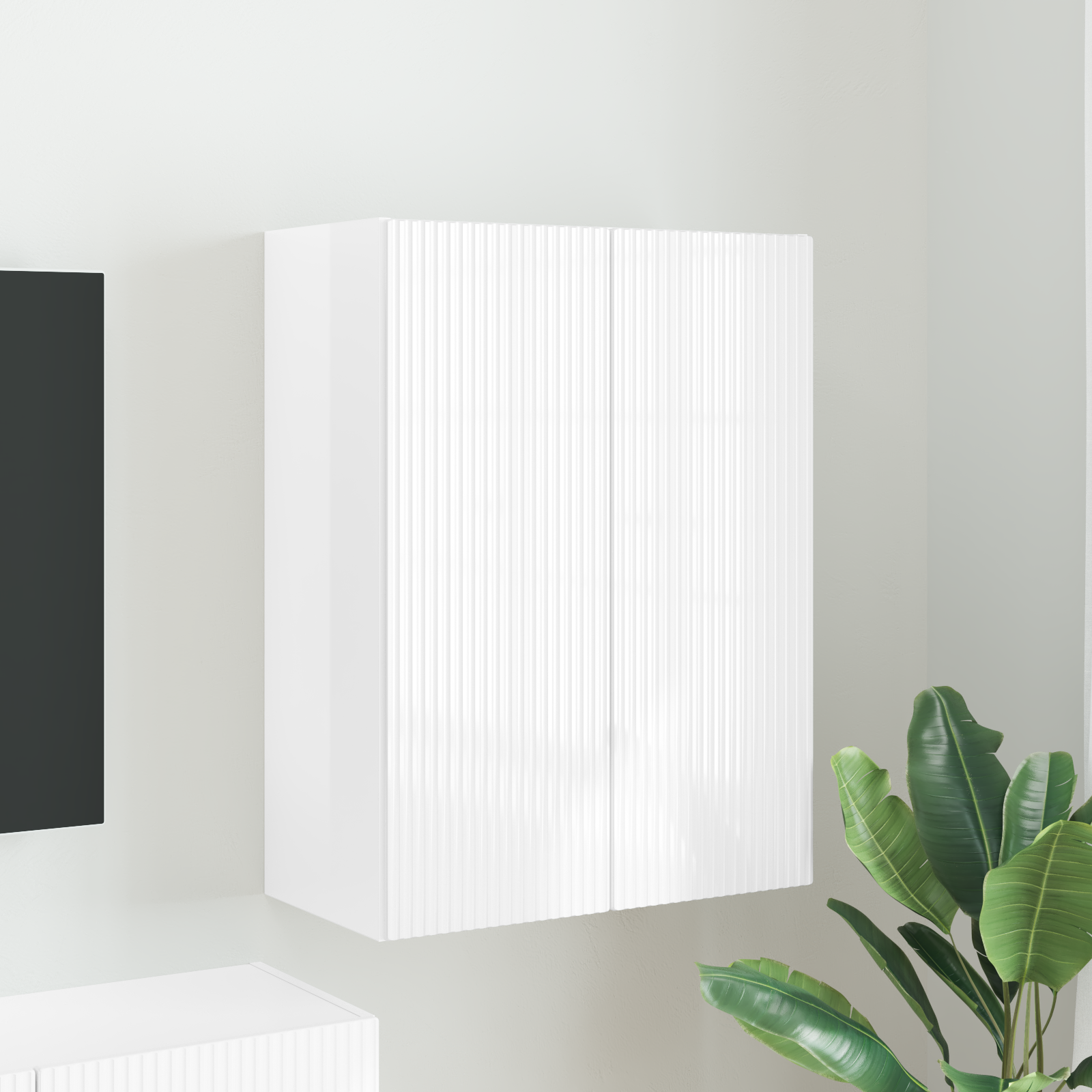 TV vægskab Høj gloss hvid 59,5 x 31 x 80 cm Konstrueret træ