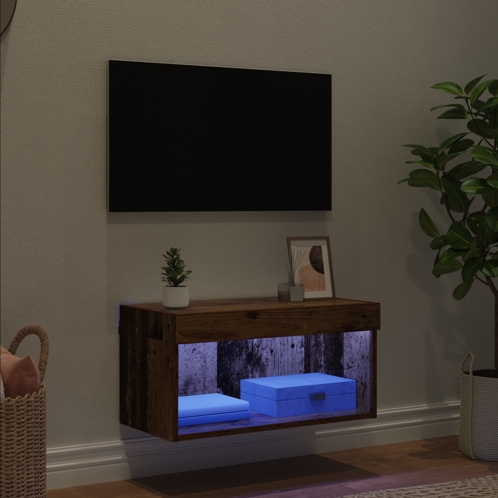 TV-møbelsæt med LED Gammelt træ 60 x 30 x 30 cm Konstrueret træ