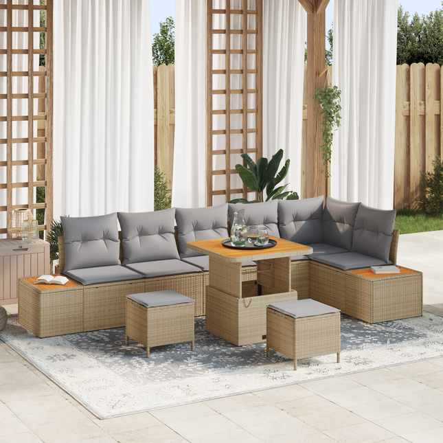 Havesofa Sæt med pude 9 pcs Beige og lys grå