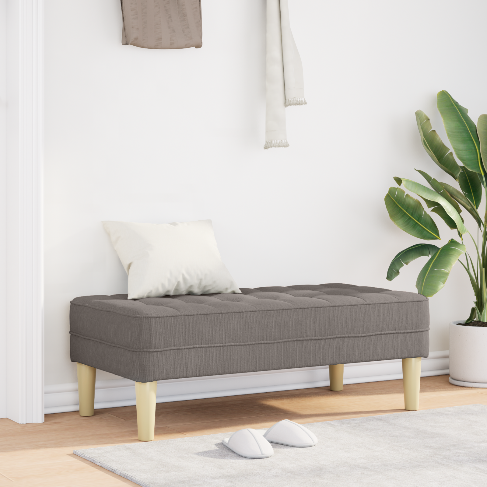 bænk med pude Gråbrun 113 x 57 x 39 cm Stof