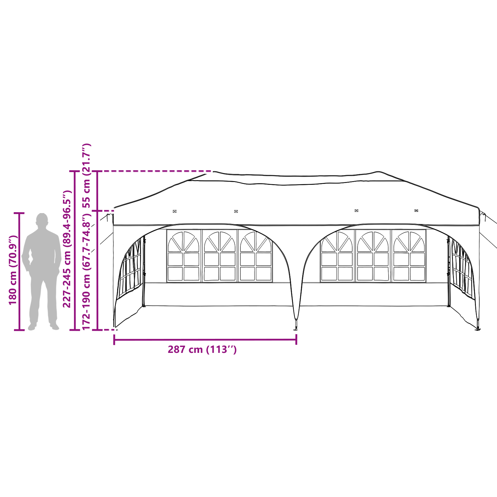 Pop-up Festtelt 575 x 288 x 245 cm Sort Oxford stof