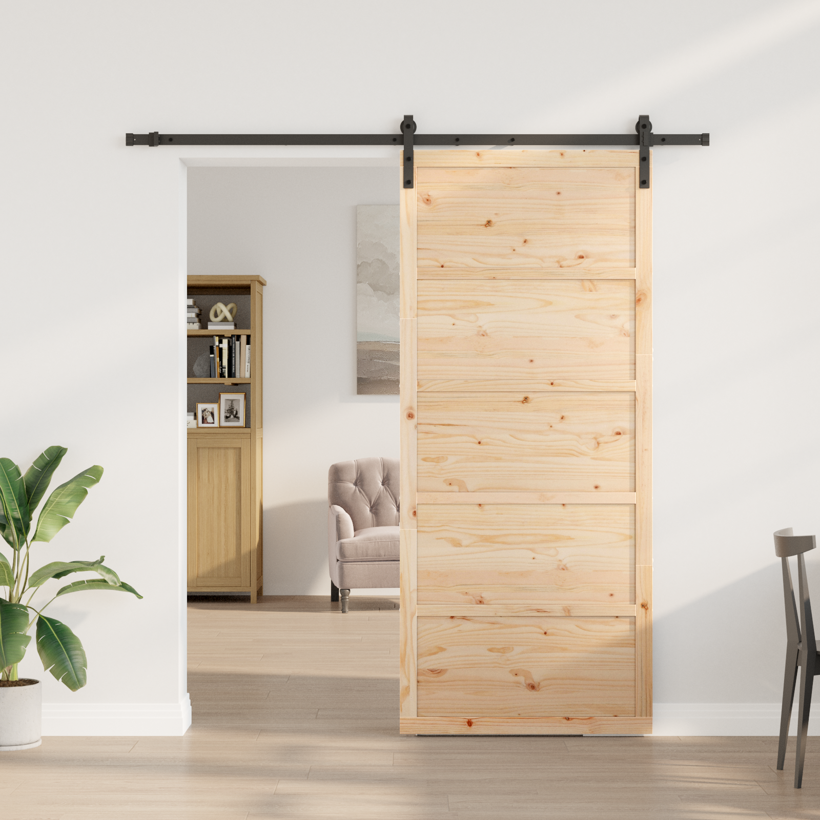 Skydedør Naturfarvet 100 x 208 cm Massivt fyrretræ