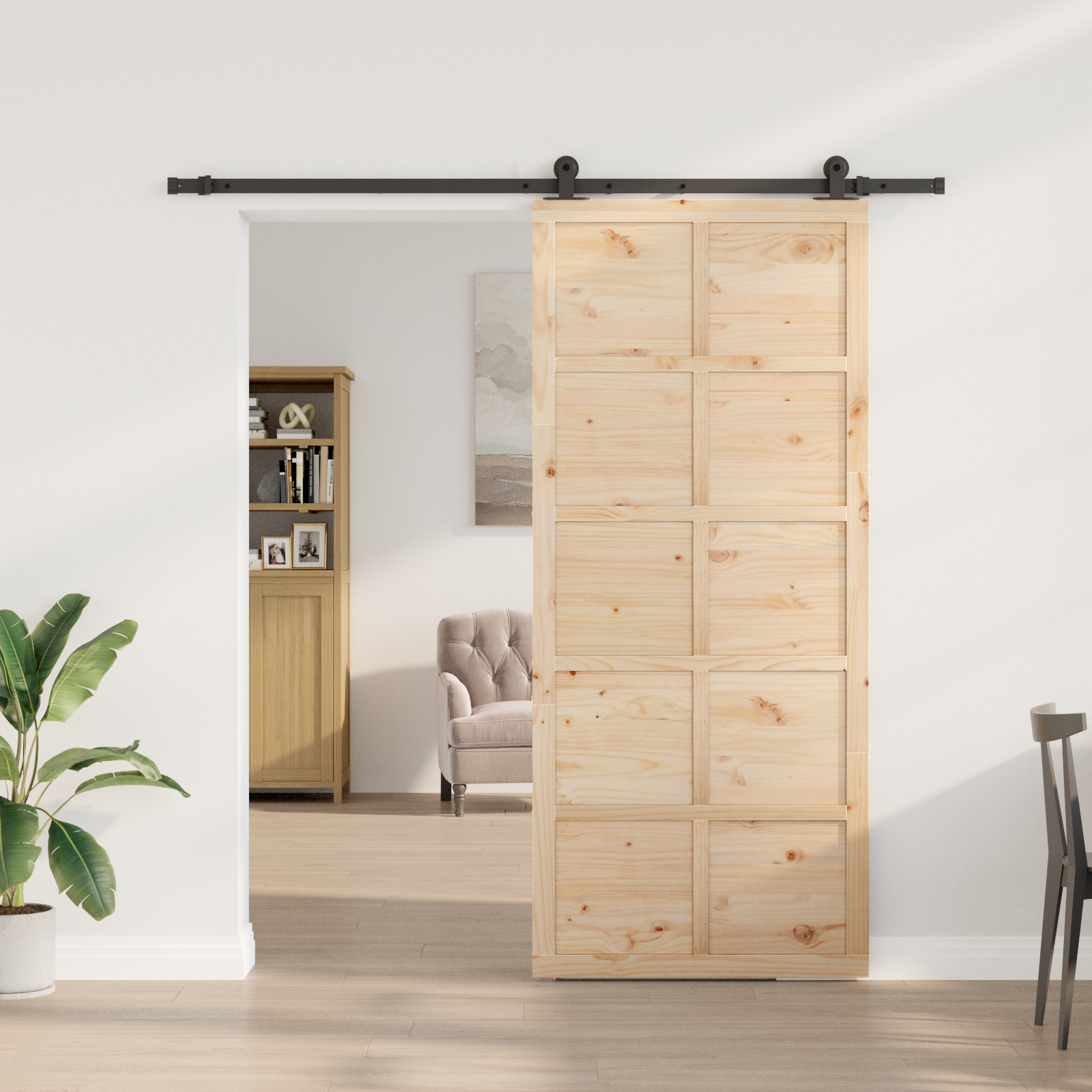 Skydedør Naturfarvet 80 x 208 cm Massivt fyrretræ