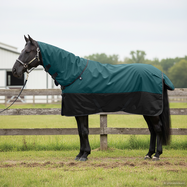 Hestetæppe Mørk Grøn og Sort 135 cm Polyester