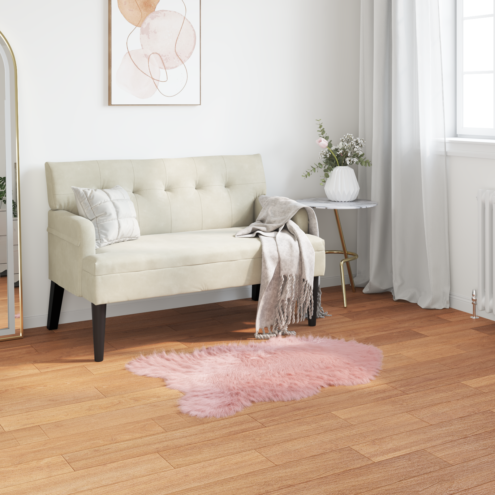 Fuskobbel lammeskindstæppe TAFALLA Lyserød 60 x 90 cm Polyester