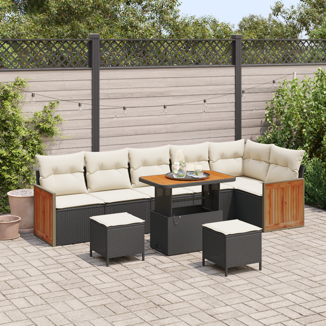 Havesofa Sæt med pude 9 pcs Sort og Cream