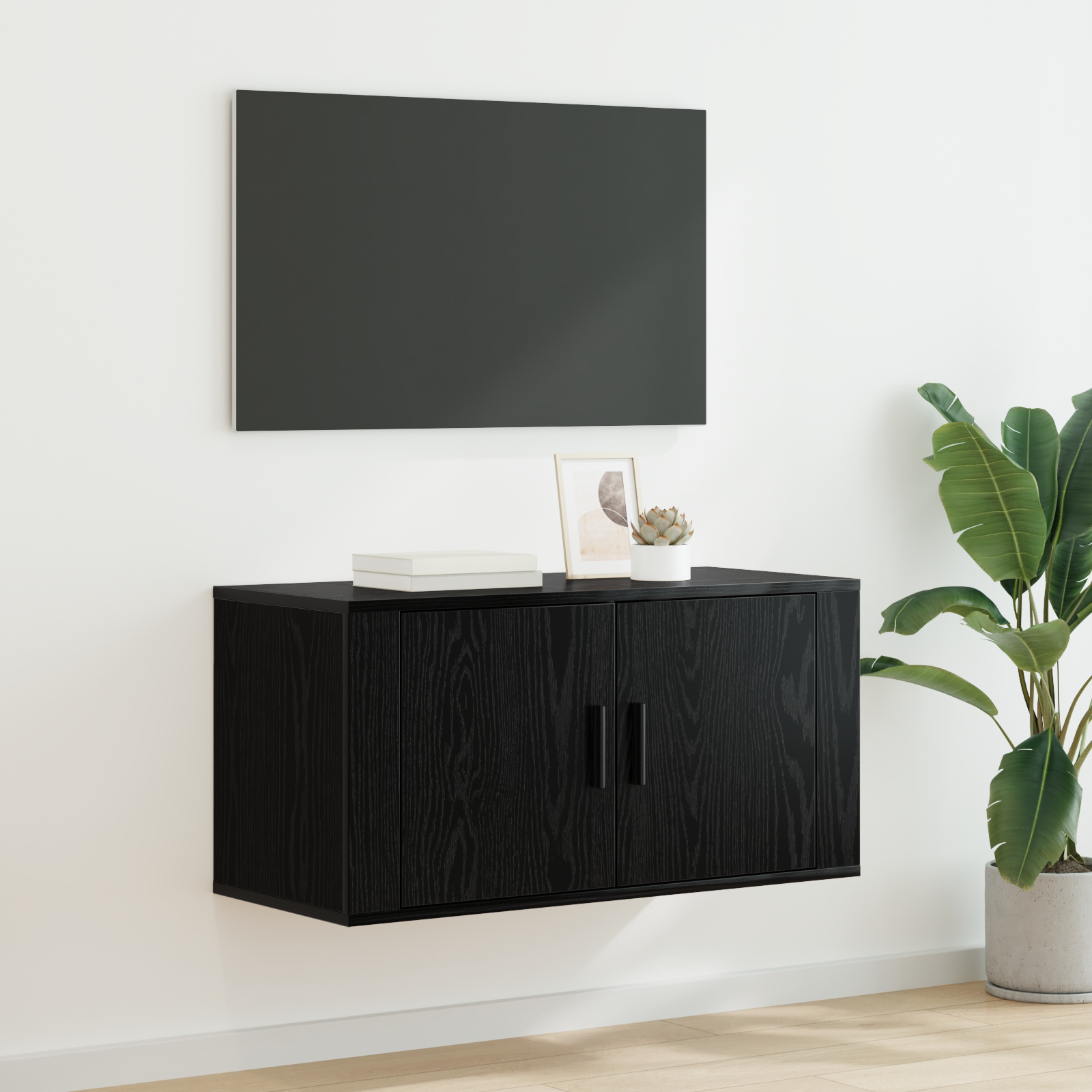 Vægmonteret TV Skab Sort eg 80 x 34,5 x 40 cm Konstrueret træ