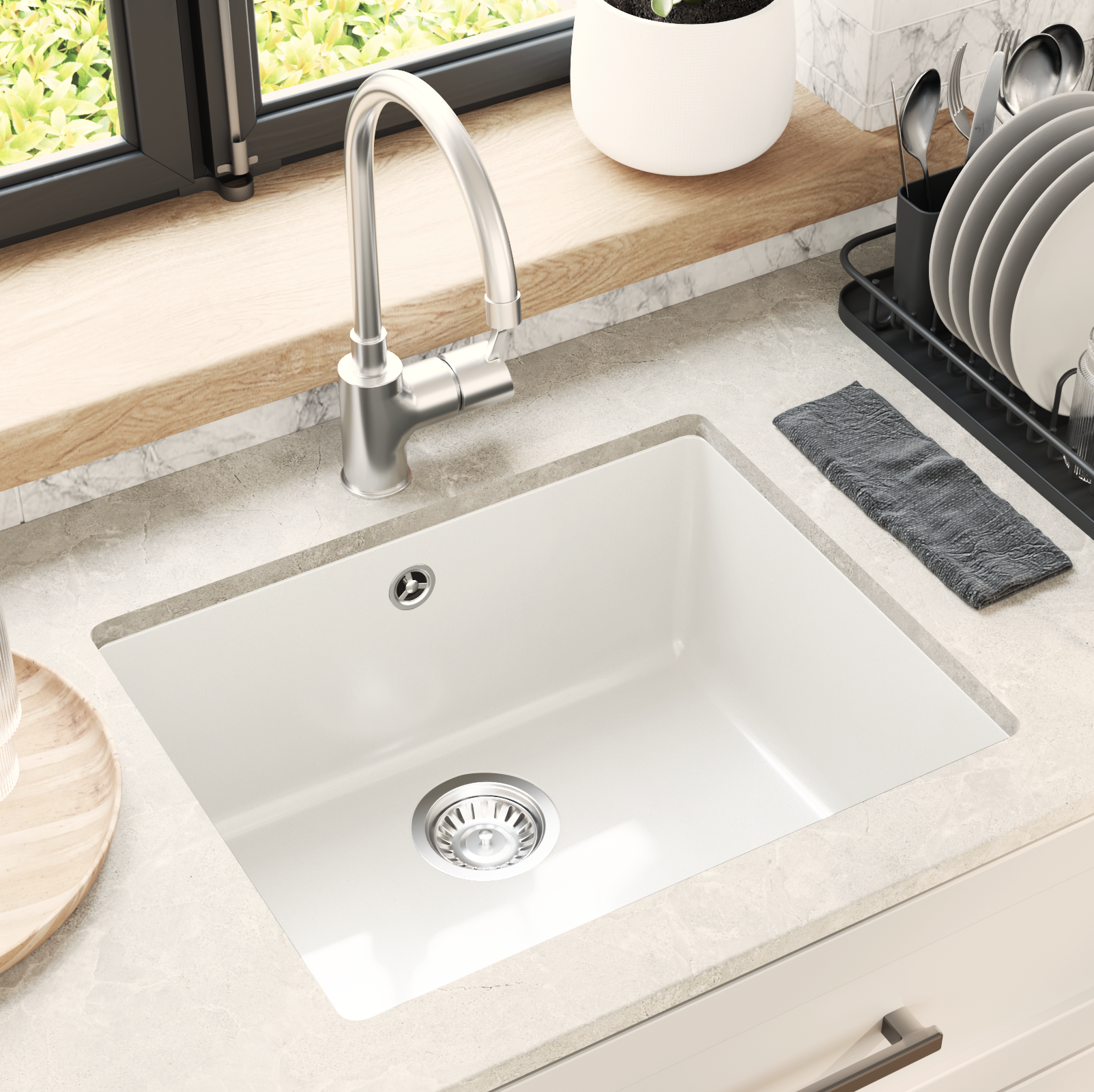 Vask Hvid 530 x 460 mm 80% Kvarts og 20% Resin