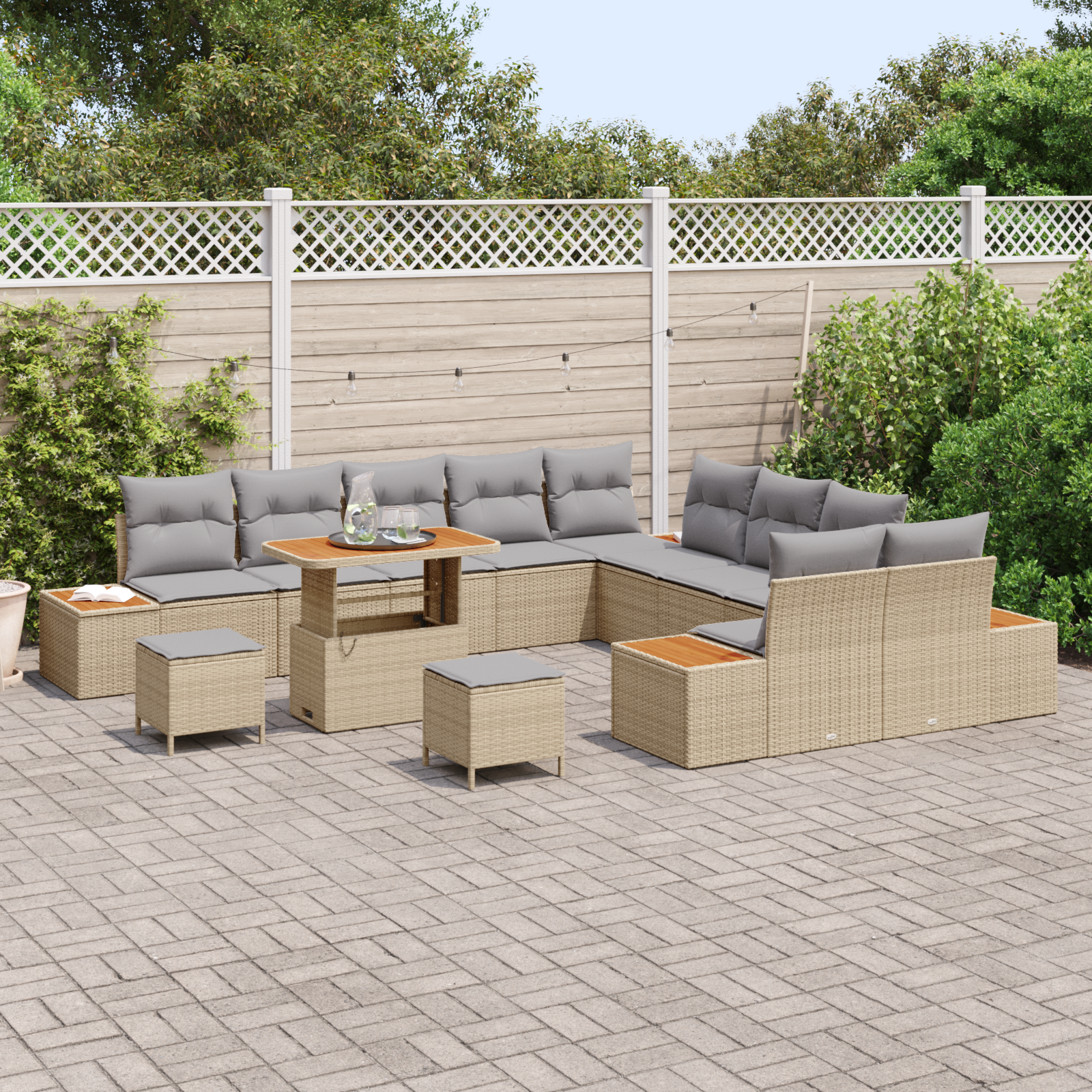 Havesofa Sæt med pude 13 pcs Beige og lys grå
