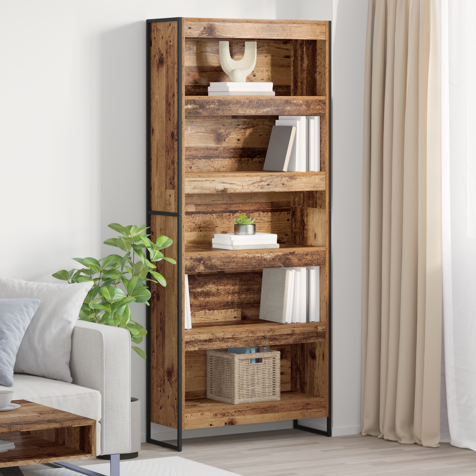 Bogskab 2 pcs Gammelt træ 80 x 30 x 189,5 cm Konstrueret træ