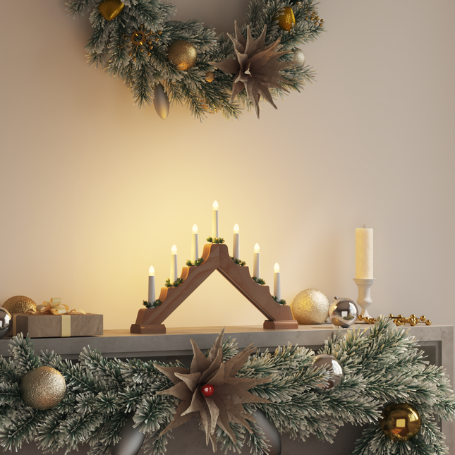 Julelys bro med 7 LED'er Brun 39.5 x 5 x 29 cm Massiv fyrretræ