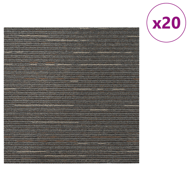 Tæppeflise Stribet Mørkebrun 50 x 50 cm 20 pcs PP og Bitumen