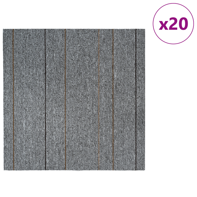 Tæppeflise Lys grå med striber 50 x 50 cm 20 pcs PP og Bitumen