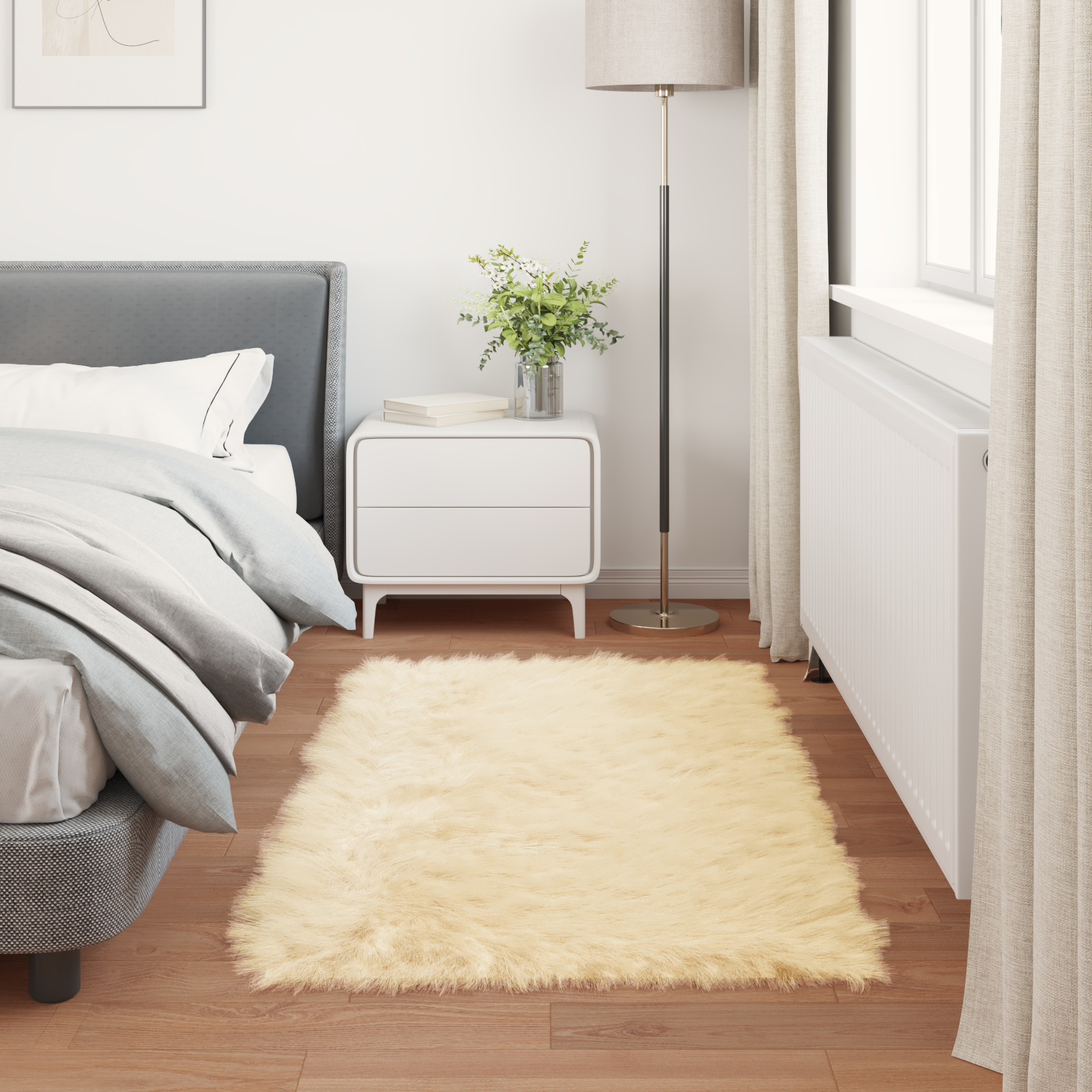 Fuskobbel lammeskindstæppe TAFALLA Cremefarvet 60 x 110 cm