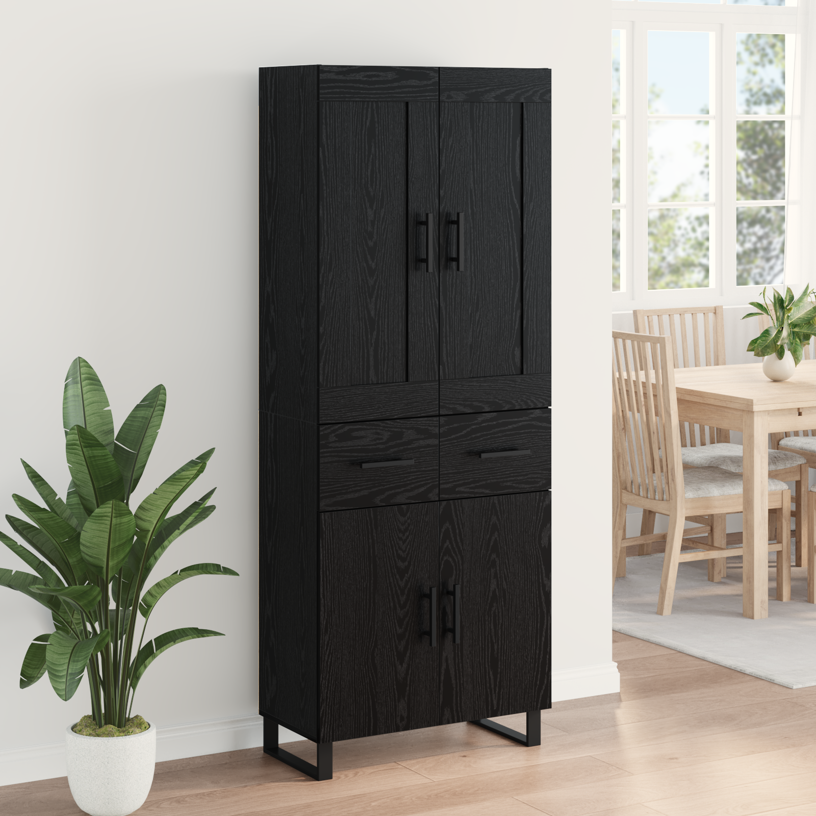 Highboard med skuffe Sort eg 69,5 x 34 x 180 cm Konstrueret træ