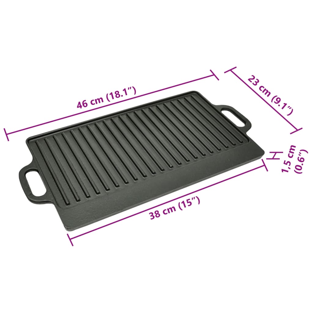 vendbar grillpande i støbejern 2 stk. 38x23 cm