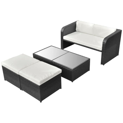 haveloungesæt 4 dele med hynder polyrattan sort