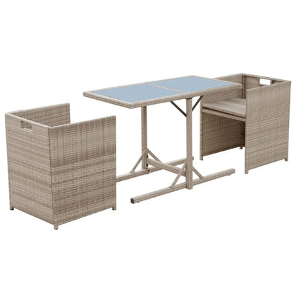 bistrosæt 3 dele med hynder polyrattan beige