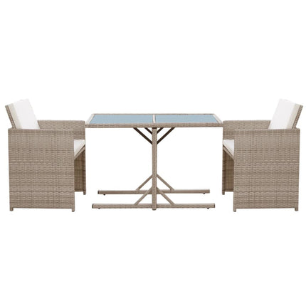 bistrosæt 3 dele med hynder polyrattan beige