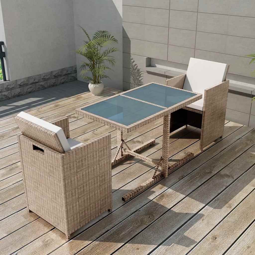 bistrost 3 dele med hynder polyrattan beige