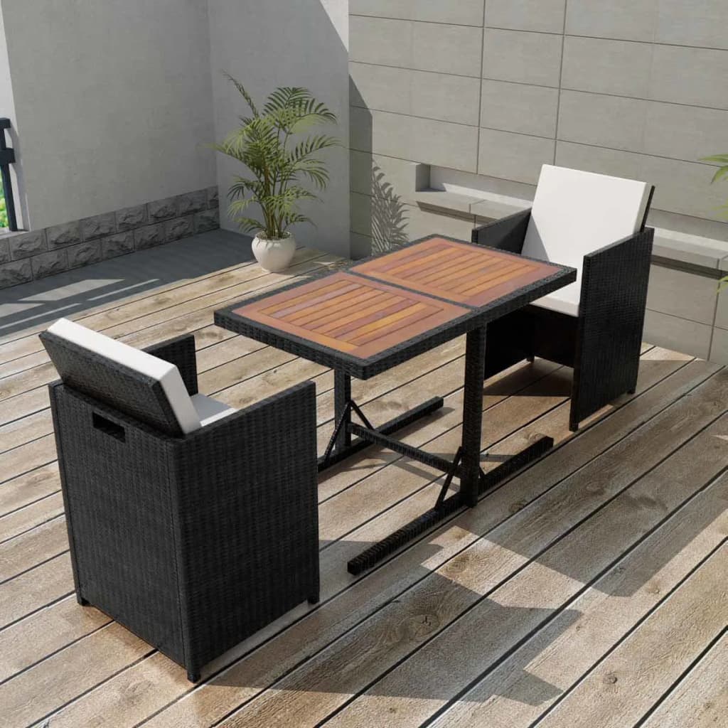 bistrost 3 dele med hynder polyrattan sort