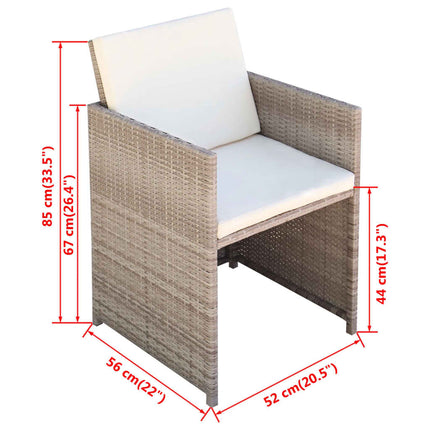 udendørs spisebordssæt 13 dele med hynder polyrattan beige