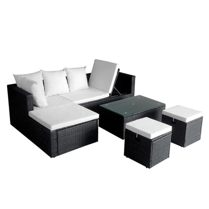 haveloungesæt 4 dele med hynder polyrattan sort