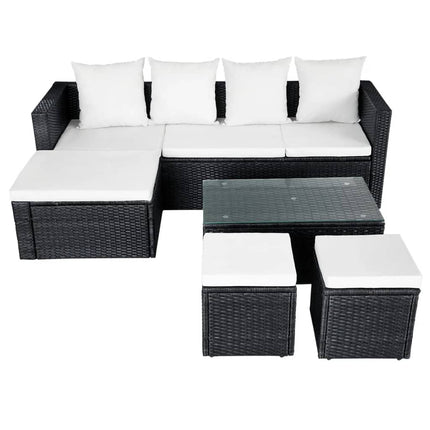 haveloungesæt 4 dele med hynder polyrattan sort