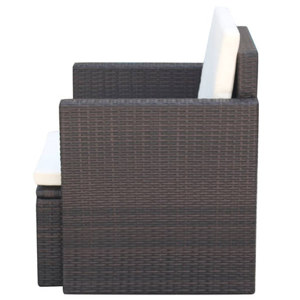 havestol med hynder polyrattan brun