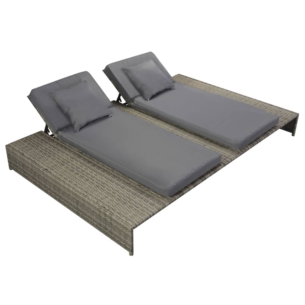 dobbelt solseng med hynde polyrattan grå
