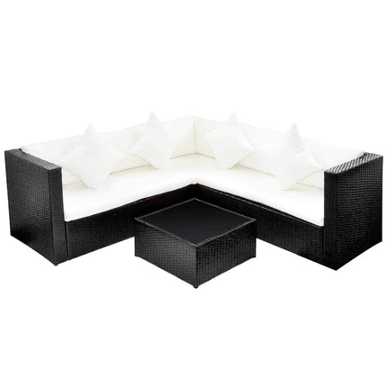haveloungesæt 4 dele med hynder polyrattan sort