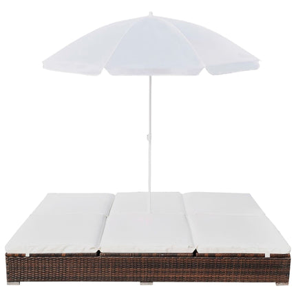 loungeseng med parasol polyrattan brun